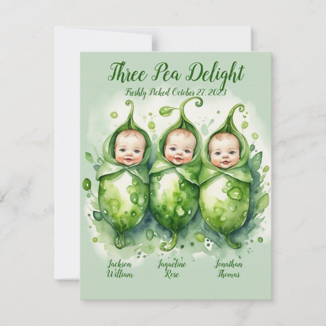 Cartão De Festividades Três Pea Delight - Triplets Birth Announing (Frente)