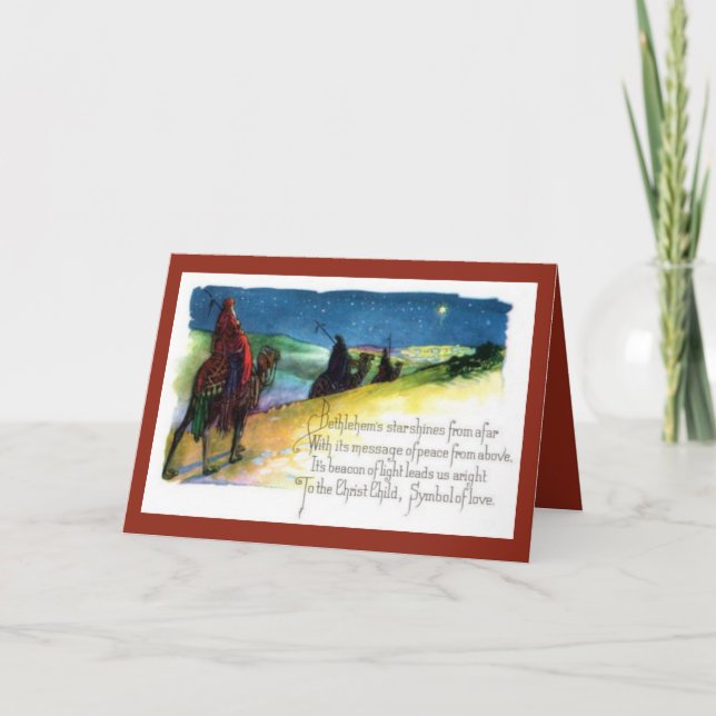 Cartão De Festividades Três Sábios Seguindo a Estrela a Belém (Frente)