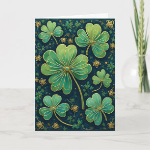 Cartão De Festividades Trevos Verde e Dourado