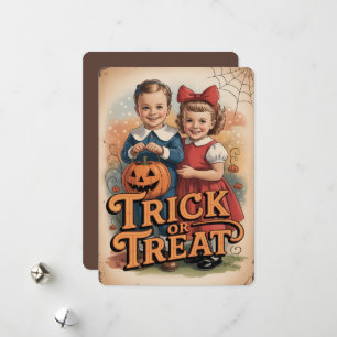 Cartão De Festividades "Trick or Tratar" Crianças Vintage Halloween