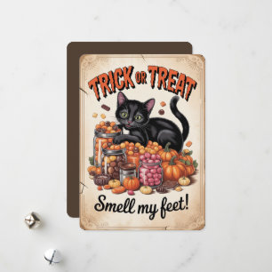 Cartão De Festividades "Trick ou Treat, Cheire Meu Pé!" Gato Preto