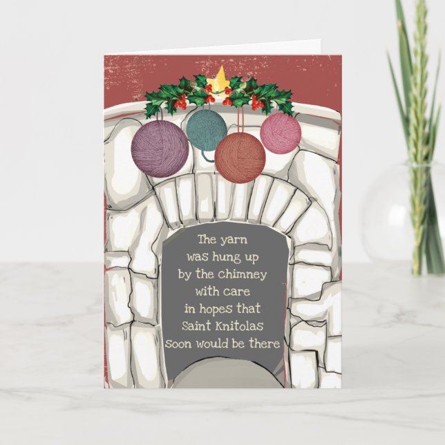 Cartão De Festividades tricô engraçado com fio de lareira tricotando Nata (Frente)