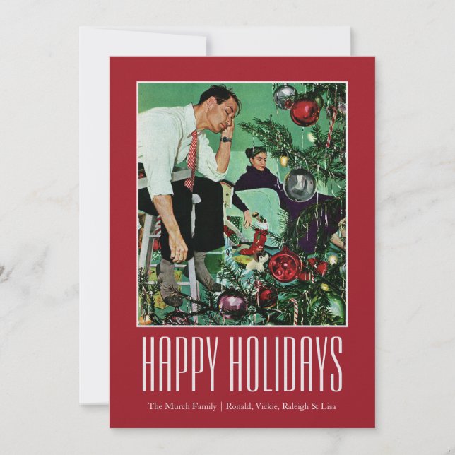 Cartão De Festividades Trimando a Árvore (Frente)