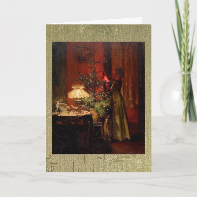 Cartão De Festividades Trimming the Tree (Frente)