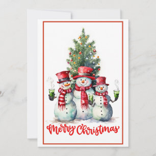 Cartão De Festividades Trío Boneco de Neve & Brinde da Árvore