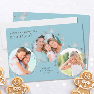 Cartão De Festividades Trio de Fotos de Natal Silver Stars Azul Pastel