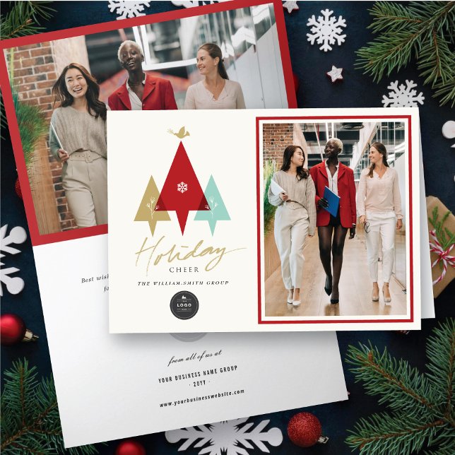 Cartão De Festividades Trio Trees Bird E Holiday Animam Negócios Modernos (Criador carregado)