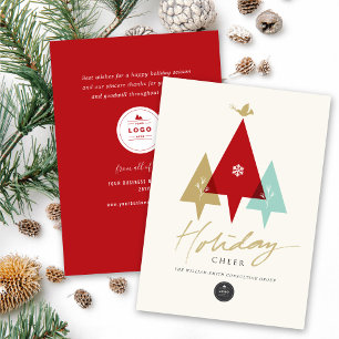 Cartão De Festividades Trio Trees Dove and Holiday Cheer Modern Business