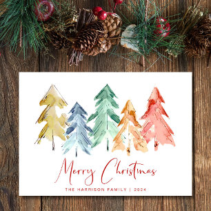 Cartão De Festividades Triste Árvore de Natal Aquarela Mínima Moderna