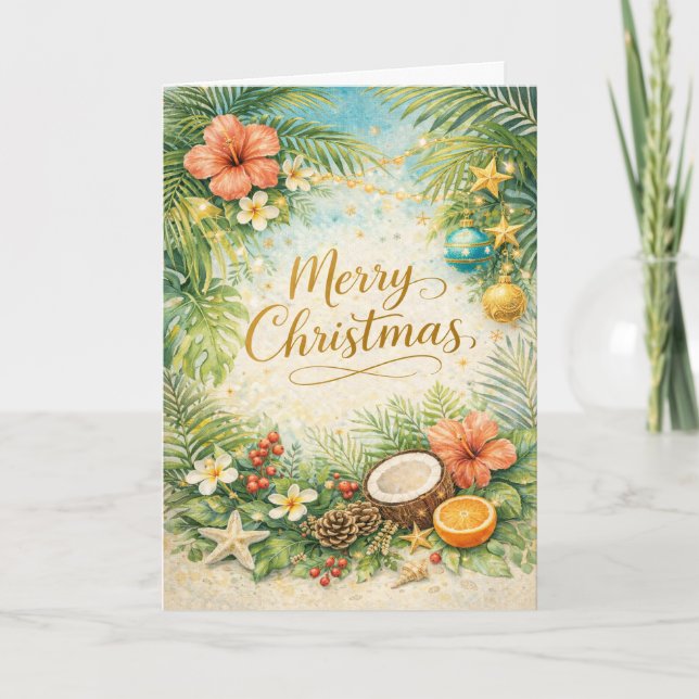 Cartão De Festividades Tropical Beach Christmas  (Frente)
