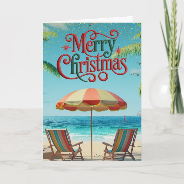 Cartão De Festividades Tropical Beach Christmas Card (Frente)