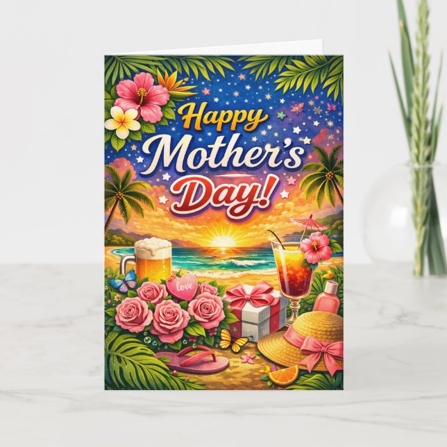 Cartão De Festividades Tropical Beach Sunset Mothers Day (Frente)