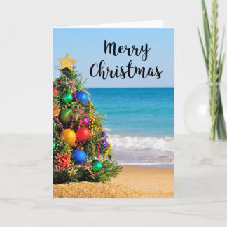 Cartão De Festividades Tropical Beach Tree Merry Christmas Greeting Card