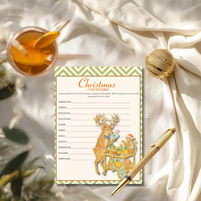Cartão De Festividades Tropical Chinoiserie Christmas Unscramble game  (Tropical Chinoiserie Christmas Unscramble game Holiday Card)