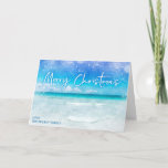 Cartão De Festividades TROPICAL CHRISTMAS CARD | Florida Ocean Beach<br><div class="desc">This ocean waves holiday card in teal,  aqua,  and navy ocean blue shades with white stars and snow is tropical and whimsical and perfect for a warm weather Christmas or vacation memories. Just personalize your names and you have your own customized coastal Christmas card!</div>