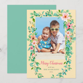 Cartão De Festividades Tropical Christmas Floral Yellow & Green Photo