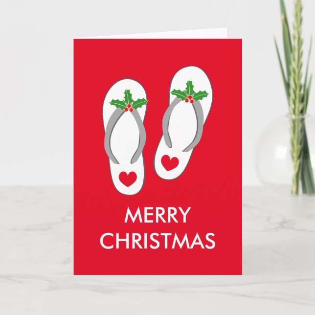 Cartão De Festividades Tropical Christmas greeting card with flip flops (Frente)