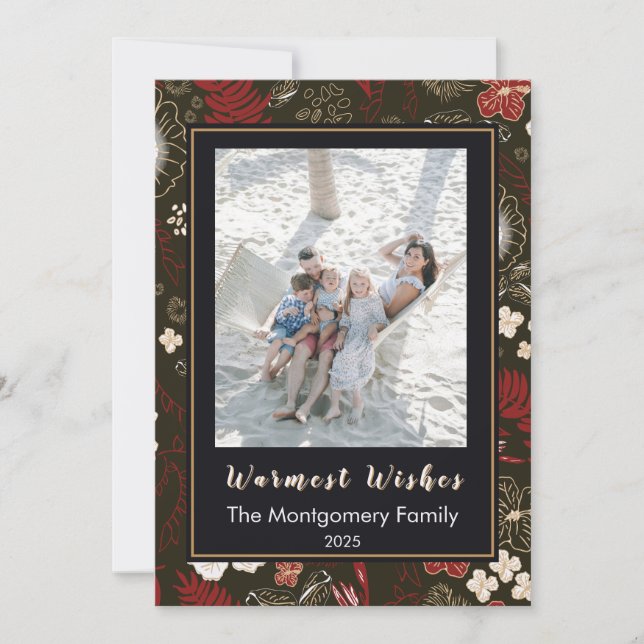 Cartão De Festividades Tropical Christmas Red Hibiscus Palm Warm Wishes (Frente)