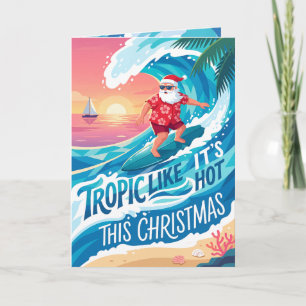 Cartão De Festividades Tropical Como um Natal de Surfe Quente