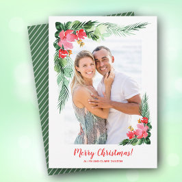Cartão De Festividades Tropical Floral Watercolor Christmas Photo