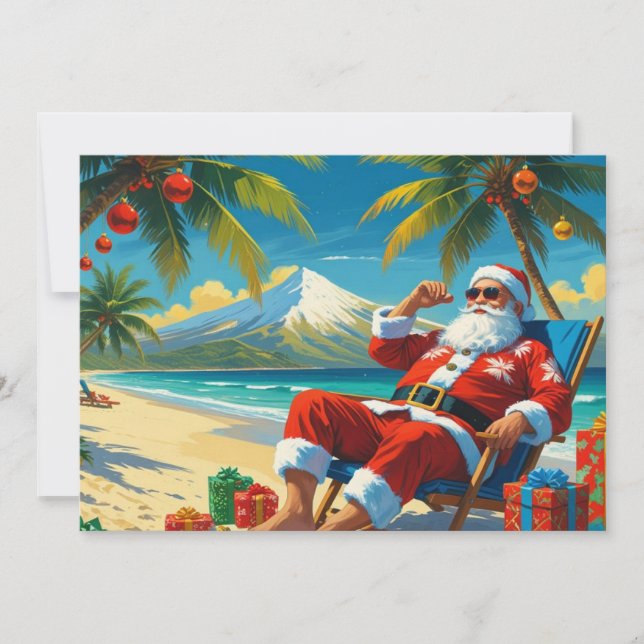 Cartão De Festividades Tropical Santa Beach Christmas Flat Holiday Card (Frente)