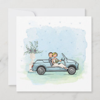 Cartão De Festividades Trouwkaart bruidspaar in vintage Fiat 500 Jolly