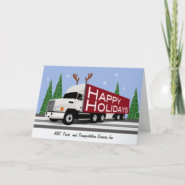 Cartão De Festividades Trucker Business Custom Happy Holidays White Semi (Frente)