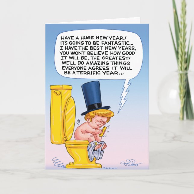 Cartão De Festividades Trump Toilet Tweet New Year Funny Greeting Card (Frente)