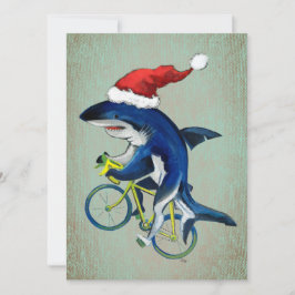 Cartão De Festividades Tubarão Hipster Em Uma Bicicleta Com Chapéu De Pap