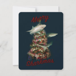 Cartão De Festividades Tubarões Felizes no Natal ao Redor da Árvore de Na