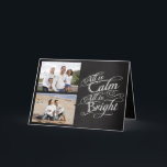 Cartão De Festividades Tudo é Calmo, Bright Chalkboard Natal 2 Foto<br><div class="desc">Adicione duas fotos a este elegante cartão de saudação impresso dobrado. Tudo é Calmo, Tudo é Brilho. Cinza de carvão negro fundo conselho negro do quadro negro com o desenho do rico do giz escrevendo com palavras do famoso carol de Natal, Noite Silenciosa. Um item bonito e emocionante para lembrar...</div>