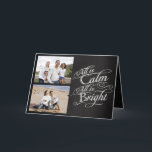 Cartão De Festividades Tudo é Calmo, Bright Chalkboard Natal 2 Foto<br><div class="desc">Adicione duas fotos a este elegante cartão de saudação impresso dobrado. Tudo é Calmo, Tudo é Brilho. Cinza de carvão negro fundo conselho negro do quadro negro com o desenho do rico do giz escrevendo com palavras do famoso carol de Natal, Noite Silenciosa. Um item bonito e emocionante para lembrar...</div>