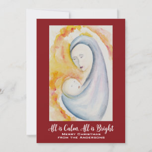 Cartão De Festividades Tudo é Calmo, Tudo é Brilho, Madonna e Criança