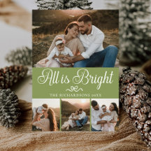 Tudo Está Brilhante Sage Verde Multi Foto Natal