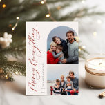 Cartão De Festividades Tudo Feliz 2 Foto Família<br><div class="desc">Tudo Feliz,  arco e moldura quadrada,  cartão de férias com 2 fotos. Características,  fundo de cor vermelha sólida.</div>