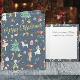 Cartão De Festividades Tudo o Noz-Cacker Dourado Feliz Natal Azul