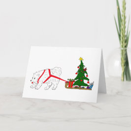Cartão De Festividades Tug the Samoyed pulling Christmas Tree