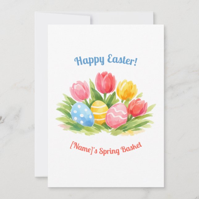 Cartão De Festividades Tulipas e Ovos de Páscoa Caprichosos Personalizáve (Frente)
