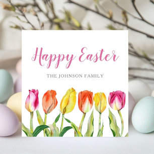Cartão De Festividades Tulipas Florais Coloridas Feliz Páscoa