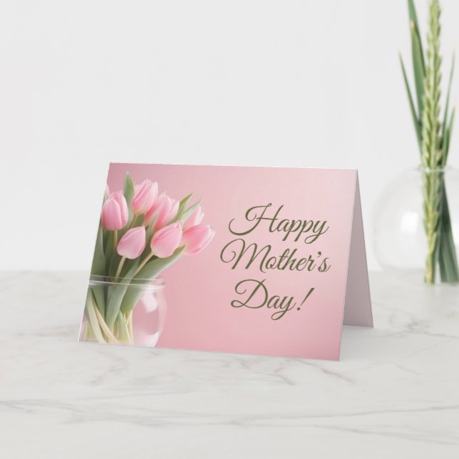Cartão De Festividades Tulipas Rosa Dia das Mães (Frente)