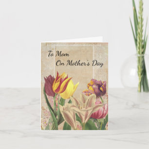 Cartão De Festividades Tulips Crocuses no Papel de Carteira Beige Vintage