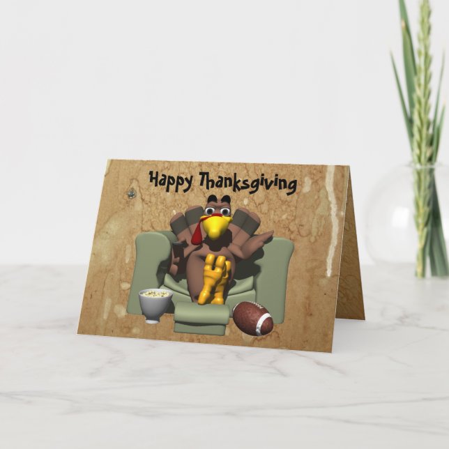 Cartão De Festividades Turkey and Football Thanksgiving Card (Frente)