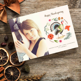 Cartão De Festividades Turkey floral wreath | Thanksgiving |