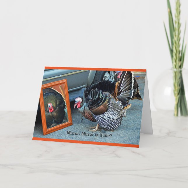 Cartão De Festividades Turkey greeting card gazing at his reflection . (Frente)