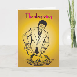 Cartão De Festividades Turkey Man Carving Thanksgiving Retro Vintage