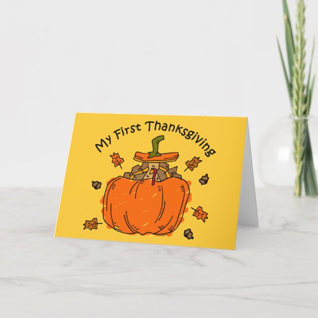 Cartão De Festividades Turkey Pumpkin 1st Thanksgiving (Frente)