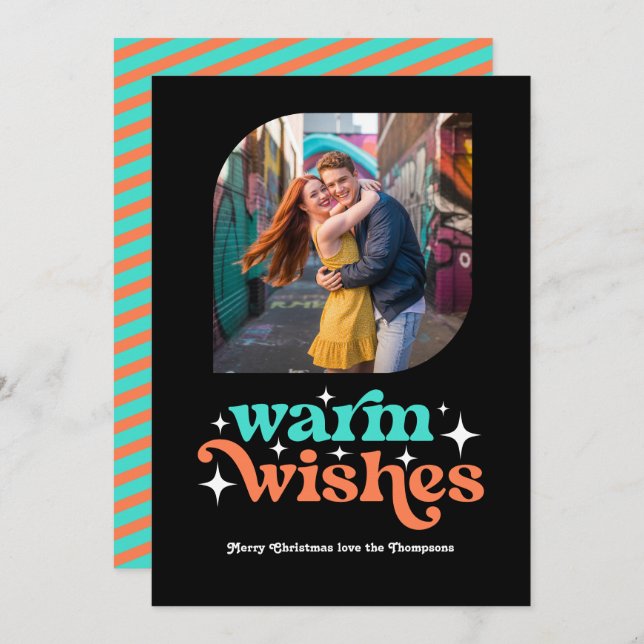 Cartão De Festividades Turquesa & Coral Moderno Retro Natal Foto (Frente/Verso)