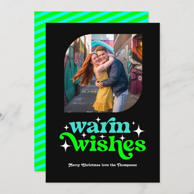 Cartão De Festividades Turquesa e Verde-Limão Moderno Retro Natal Foto (Frente/Verso)