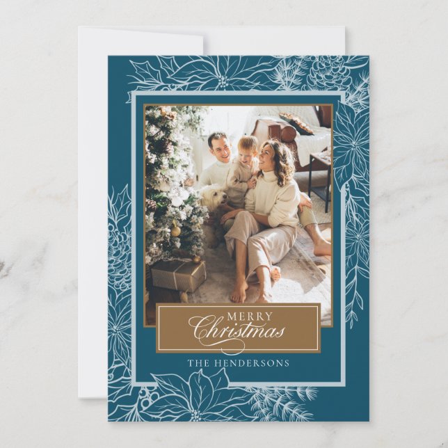 Cartão De Festividades Turquesa - Foto de Natal Feliz Botânico (Frente)