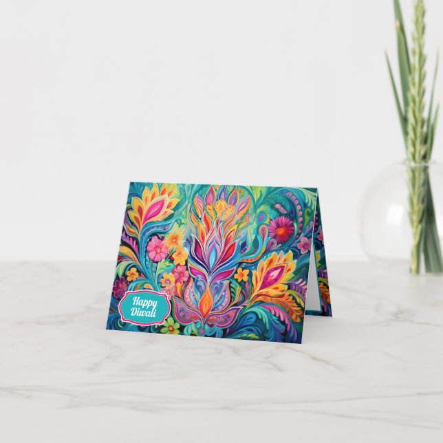 Cartão De Festividades Turquoise Diwali Dreamscape (Frente)